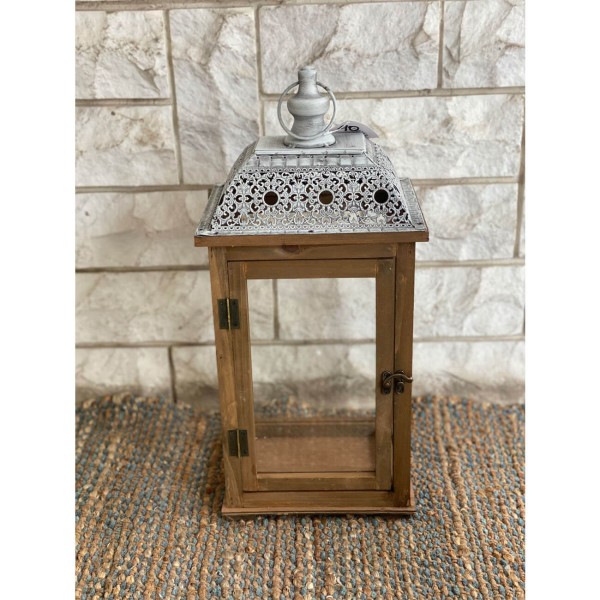 ΦΑΝΑΡΙ ΞΥΛΙΝΟ ΜΕ ΜΕΤΑΛΛΙΚΗ ΟΡΟΦΗ 22.5x18,5x48cm
